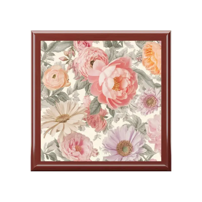 Peonies Pattern Jewelry Box - Glossy Ceramic Tile Design - DipaliZ