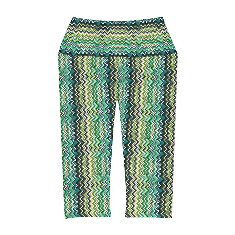 Abstract Green Yoga Capri Leggings - Flex Fit - DipaliZ