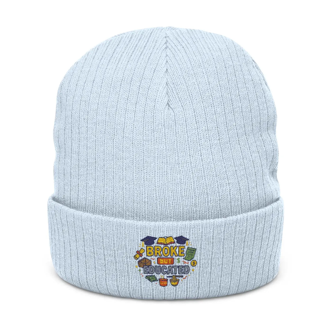 Ribbed Knit Beanie - Broke But Educated Patch - DipaliZ