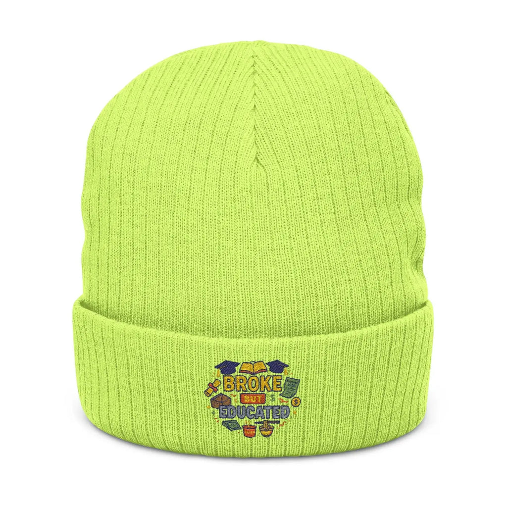 Ribbed Knit Beanie - Broke But Educated Patch - DipaliZ