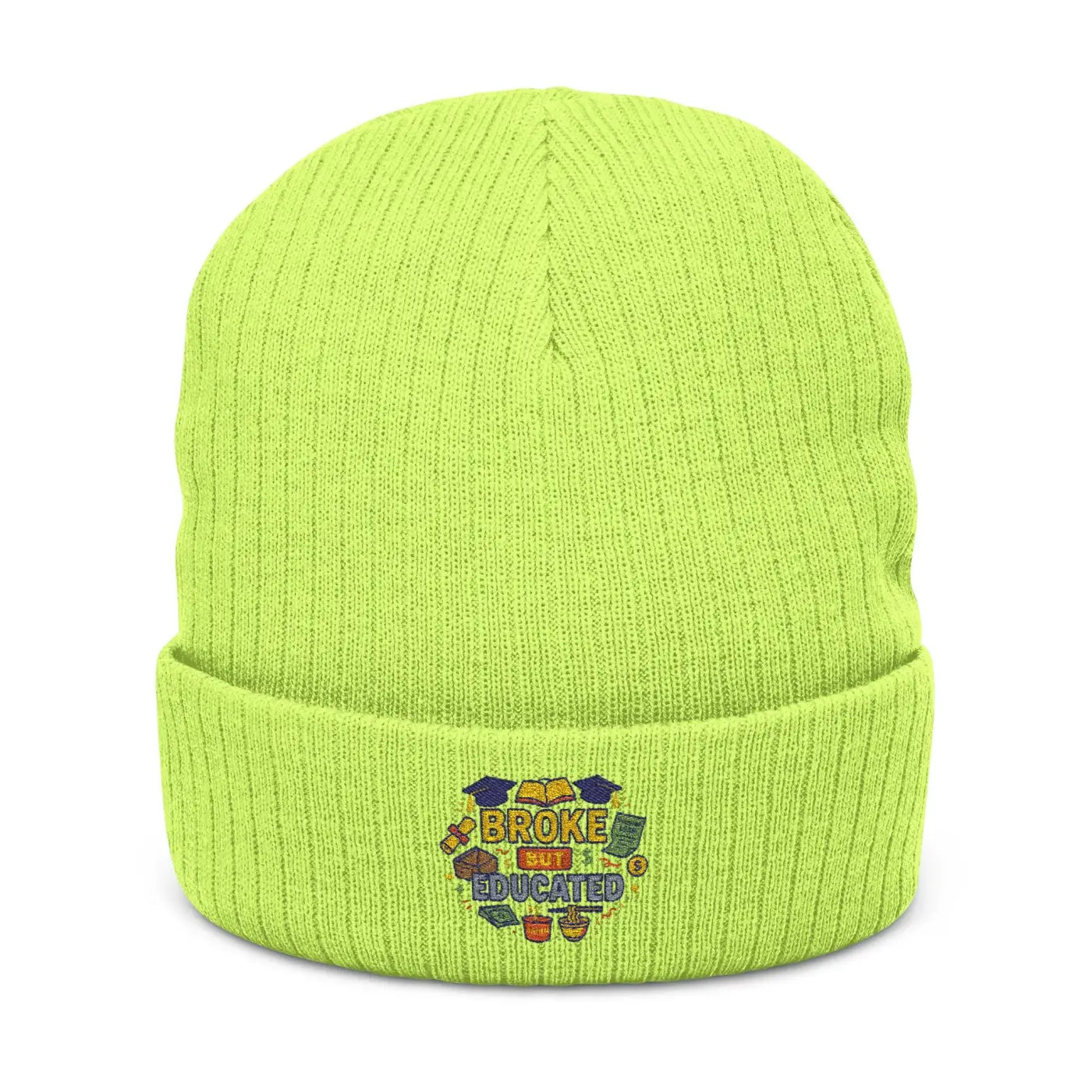 Ribbed Knit Beanie - Broke But Educated Patch - DipaliZ