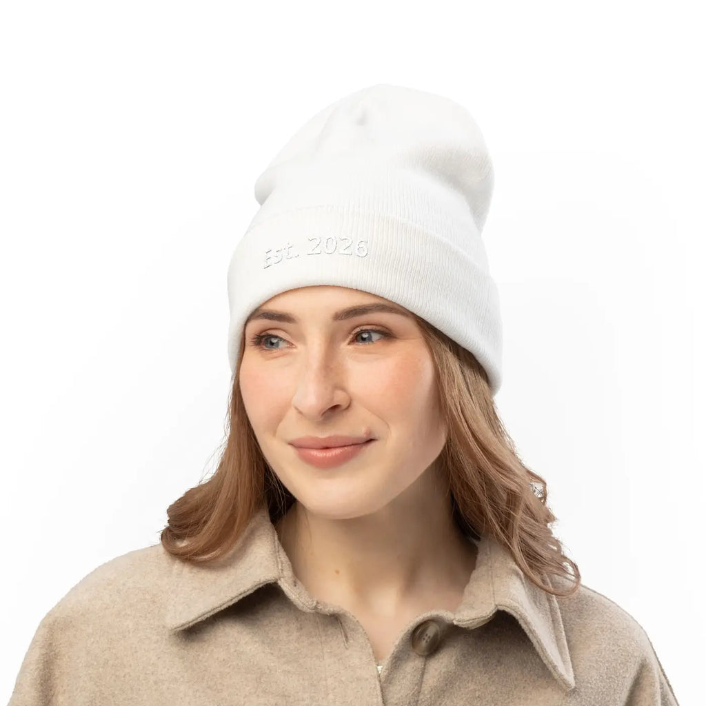 Personalized Knit Beanie Embroidered Est 2026 - Soft Cotton-Acrylic Blend - DipaliZ
