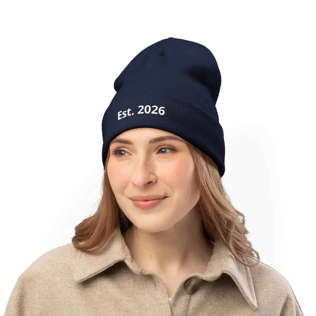Personalized Knit Beanie Embroidered Est 2026 - Soft Cotton-Acrylic Blend - DipaliZ