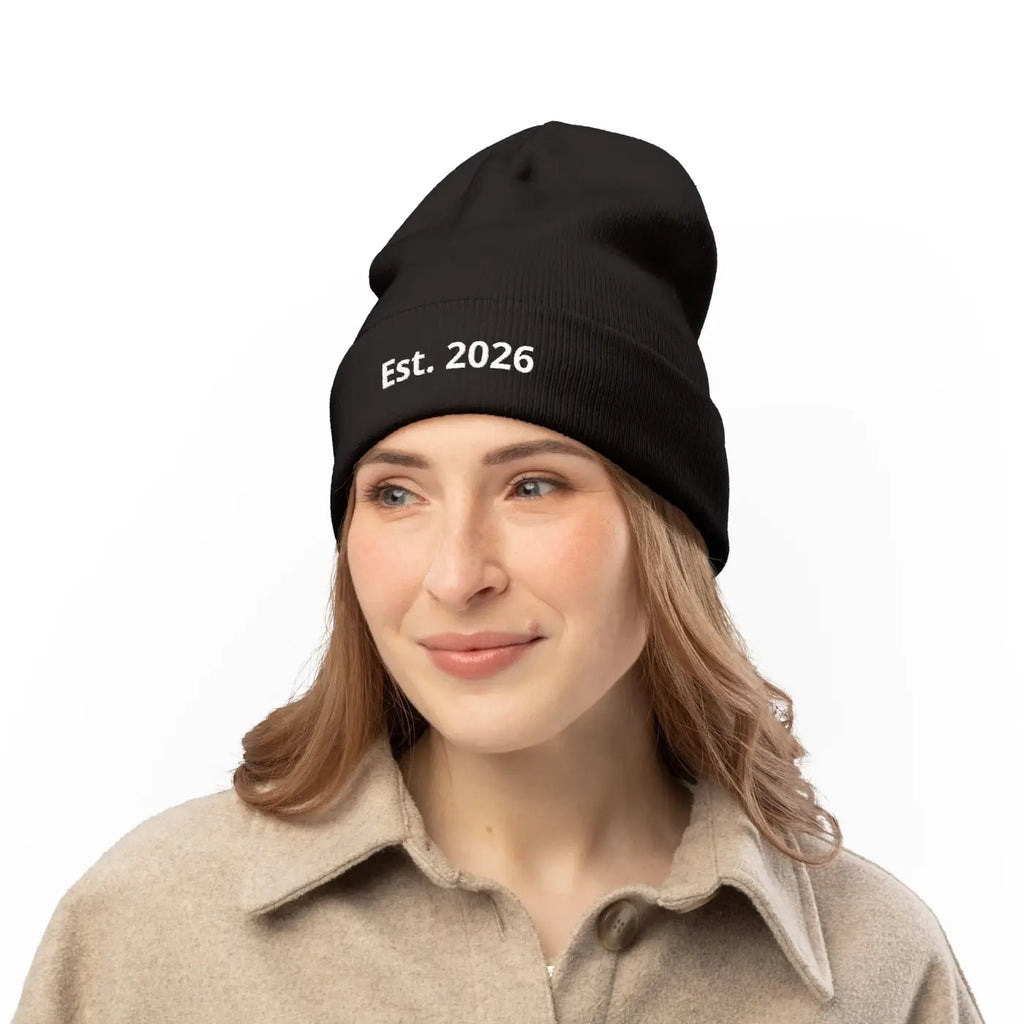 Personalized Knit Beanie Embroidered Est 2026 - Soft Cotton-Acrylic Blend - DipaliZ