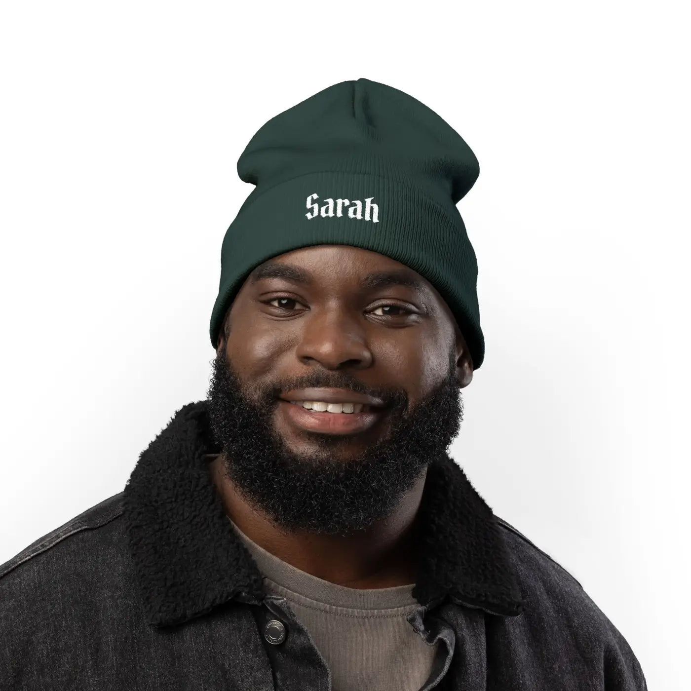 Gothic Script Knit Hat - Embroidered Personalized Beanie - DipaliZ