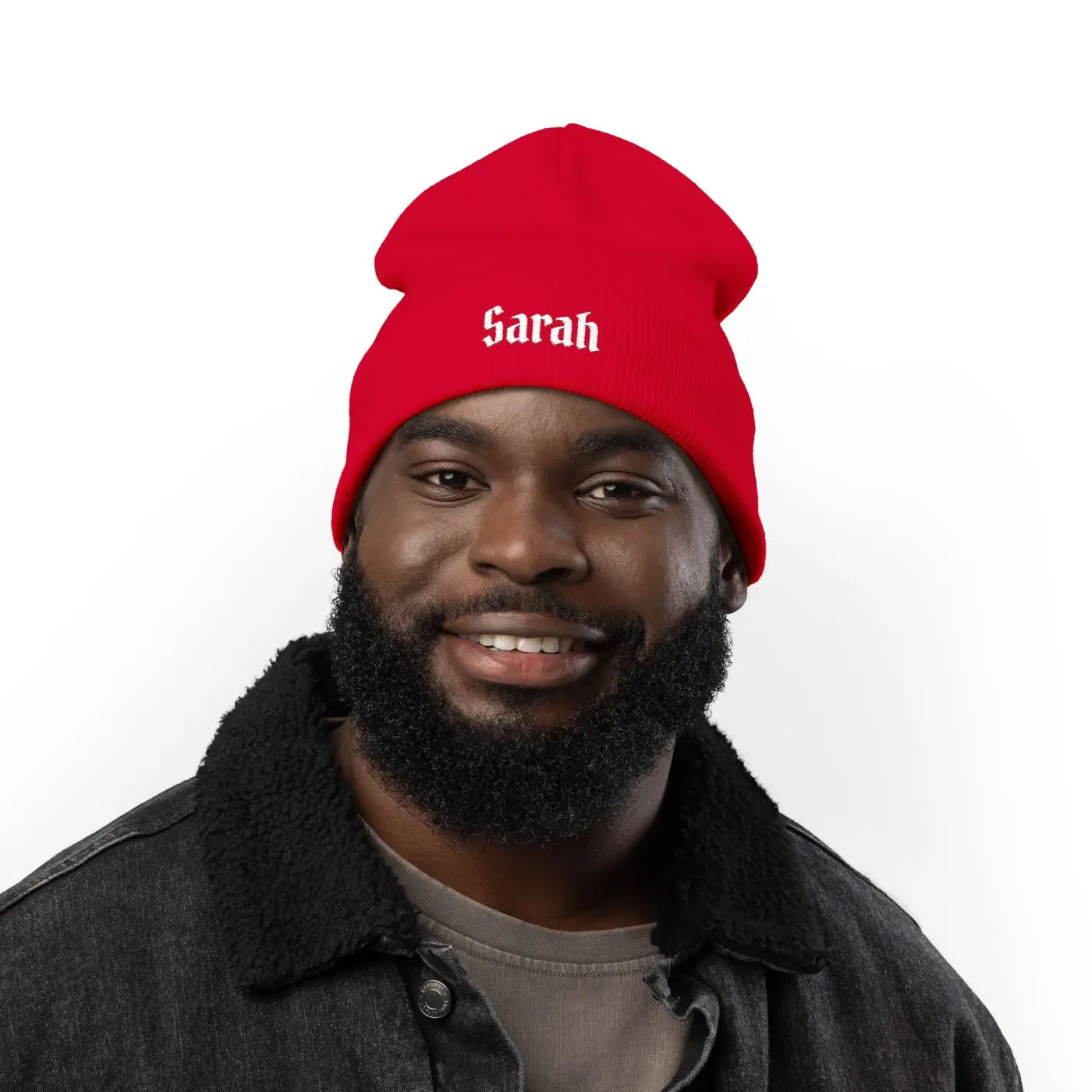 Gothic Script Knit Hat - Embroidered Personalized Beanie - DipaliZ