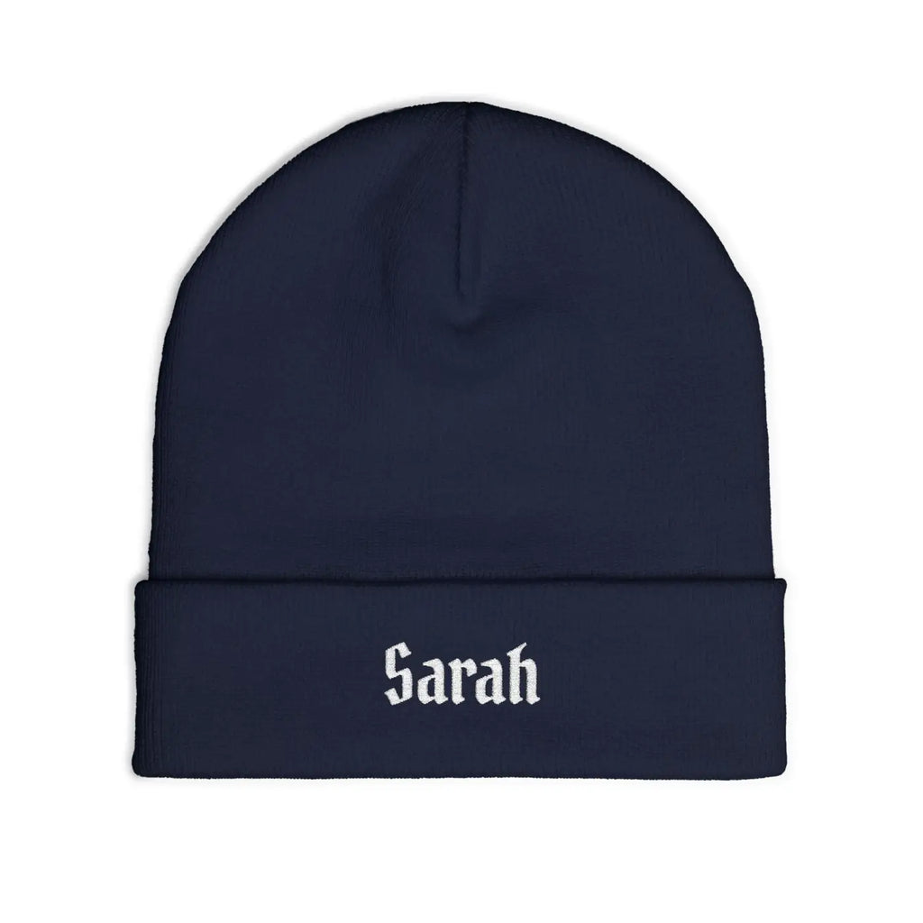 Gothic Script Knit Hat - Embroidered Personalized Beanie - DipaliZ