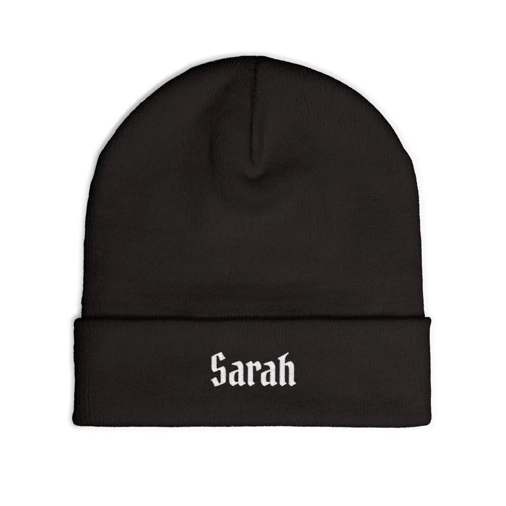 Gothic Script Knit Hat - Embroidered Personalized Beanie - DipaliZ
