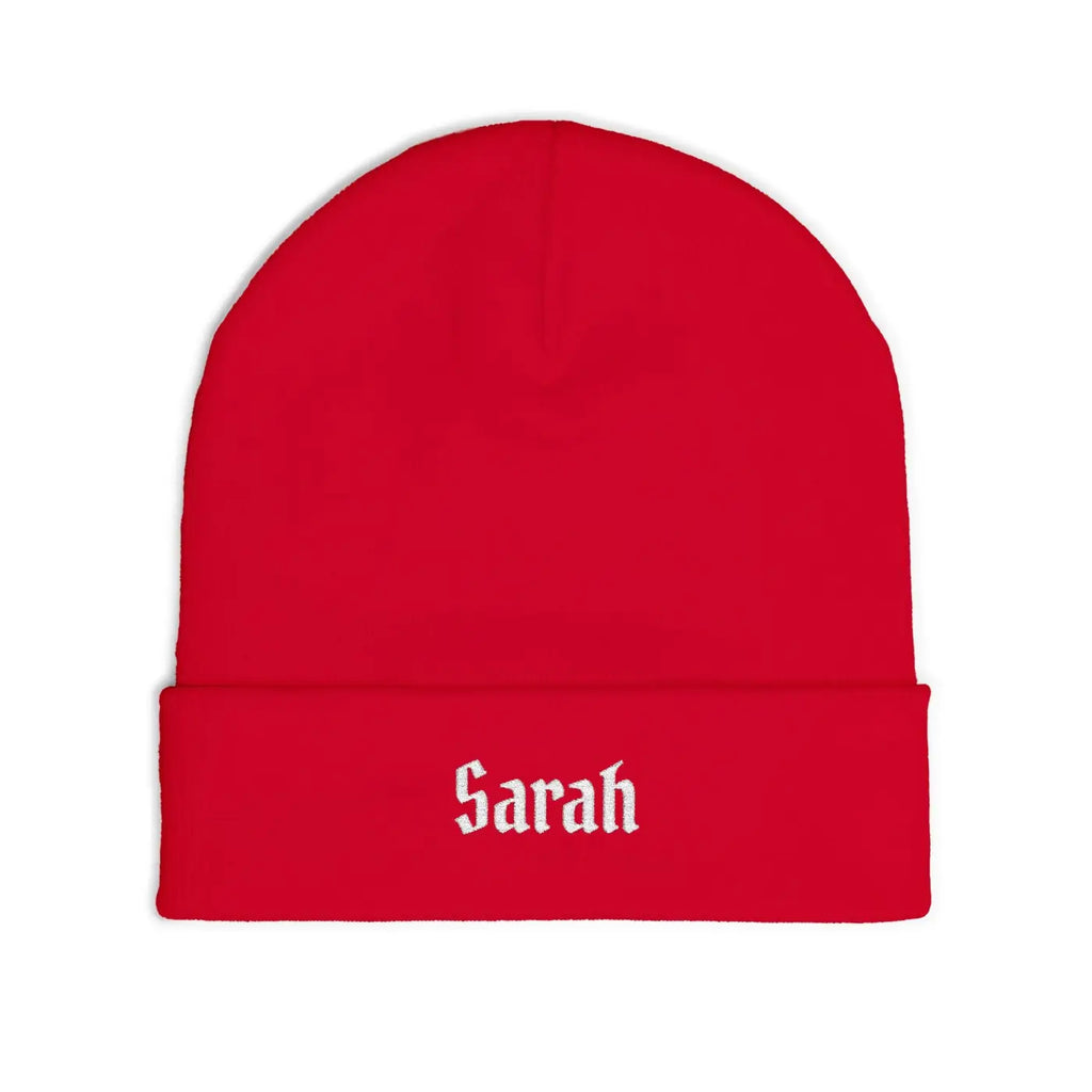 Gothic Script Knit Hat - Embroidered Personalized Beanie - DipaliZ