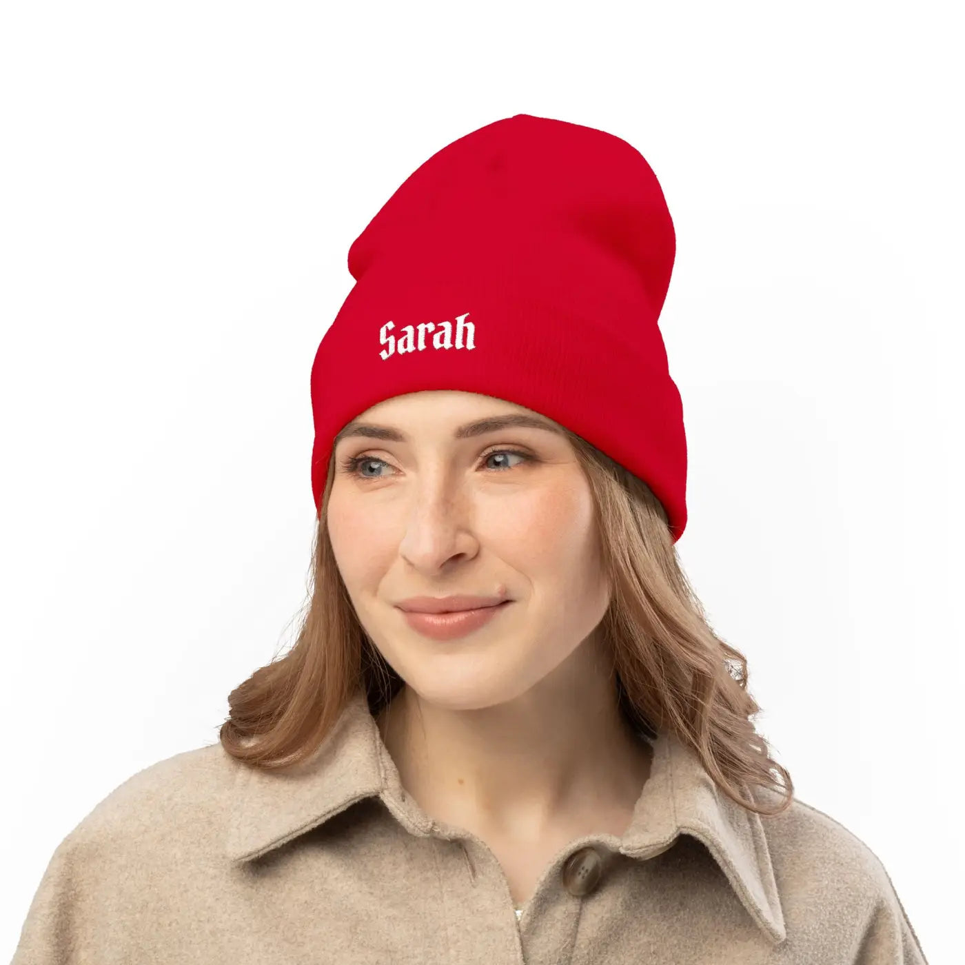 Gothic Script Knit Hat - Embroidered Personalized Beanie - DipaliZ