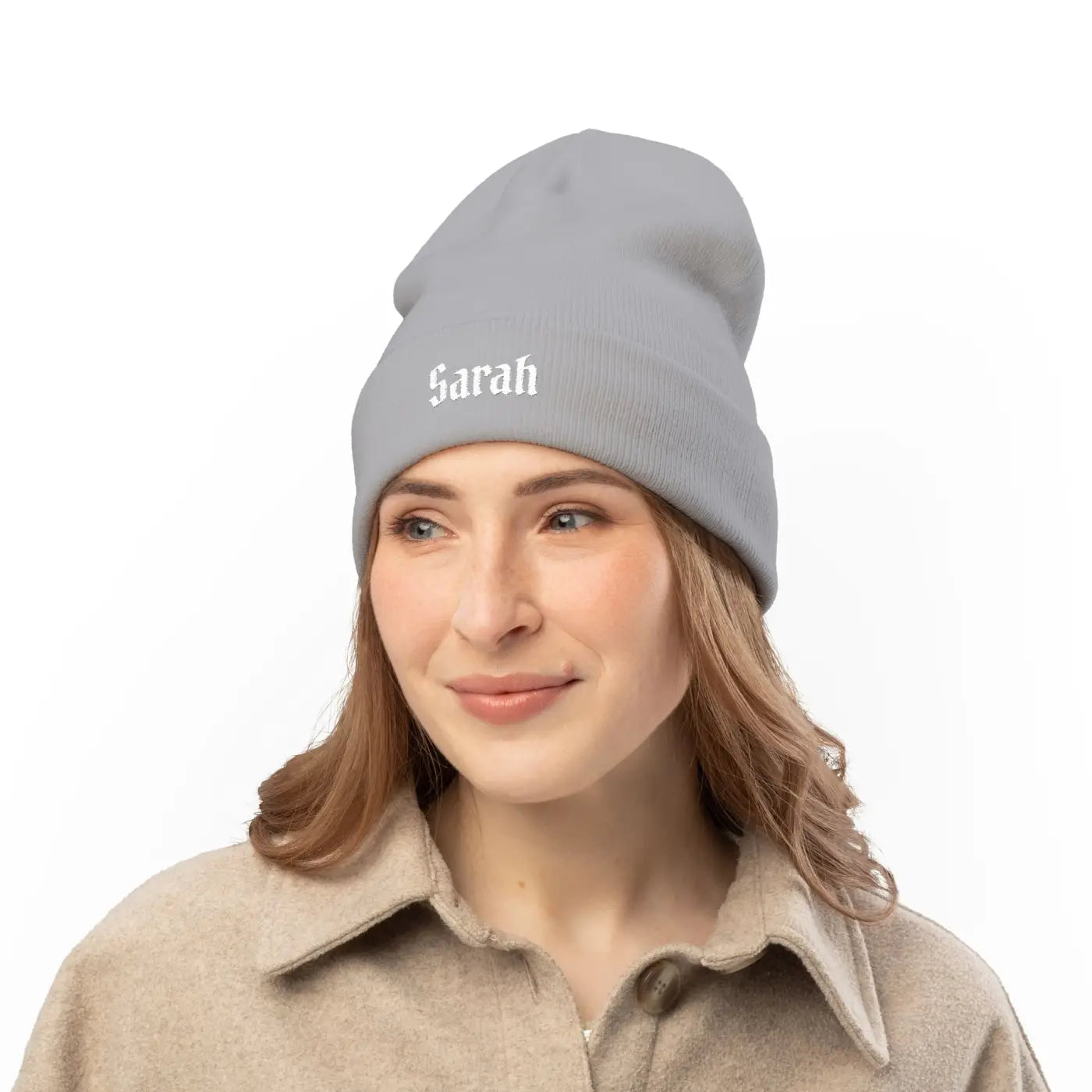 Gothic Script Knit Hat - Embroidered Personalized Beanie - DipaliZ
