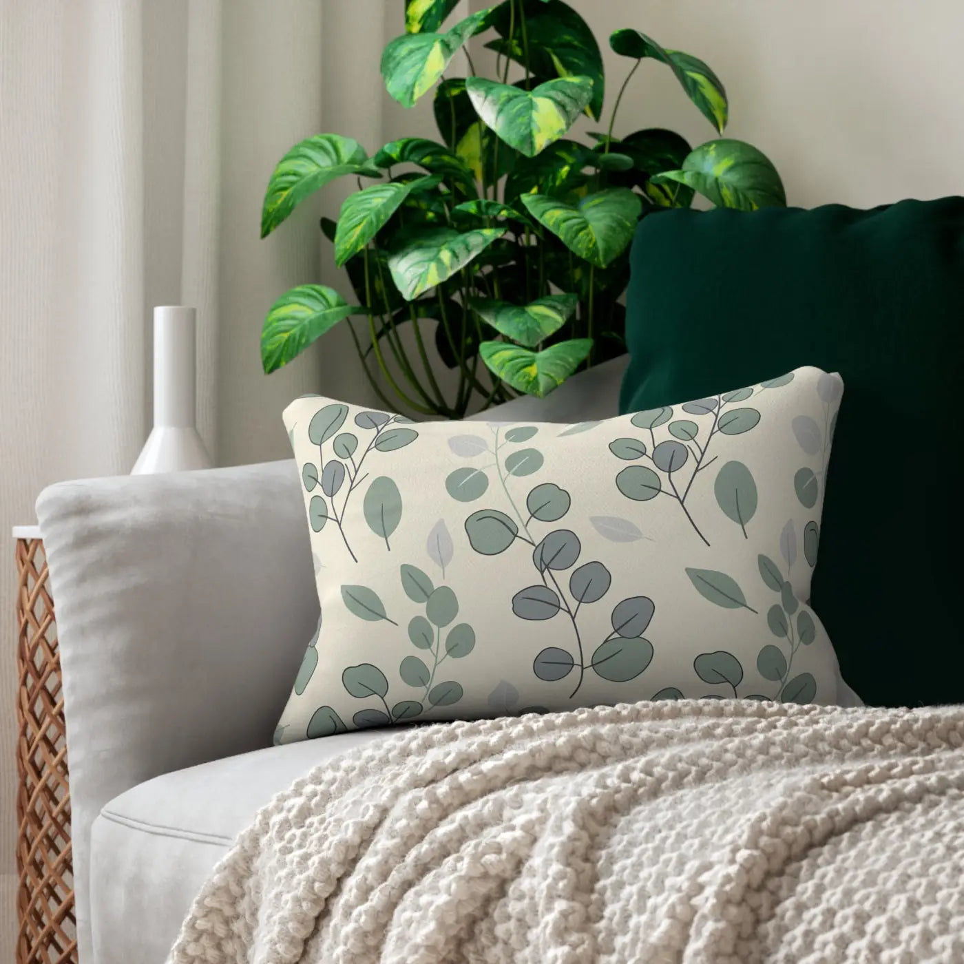 Branch Lumbar Pillow - Sage Green Botanical Serenity - DipaliZ