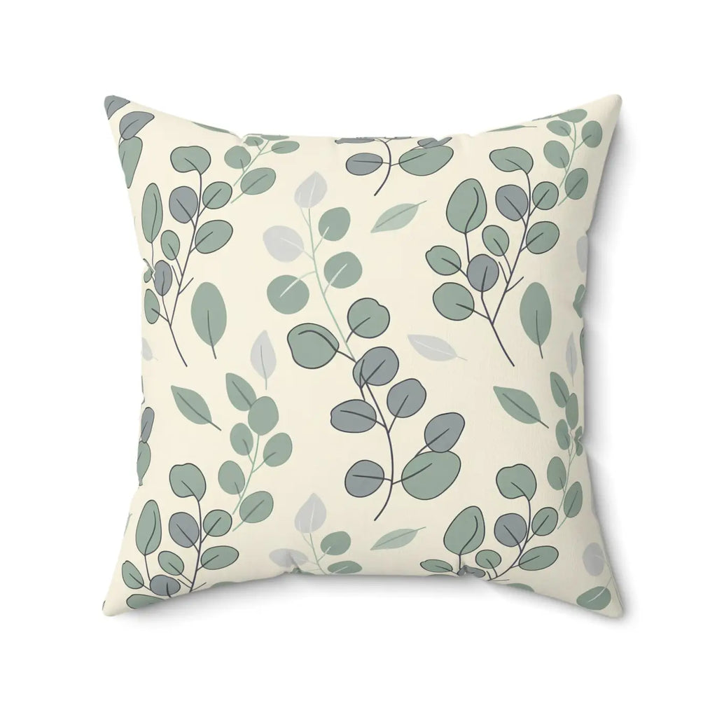 Eucalyptus Leaf Pattern Square Pillow - Botanical Home Decor - DipaliZ