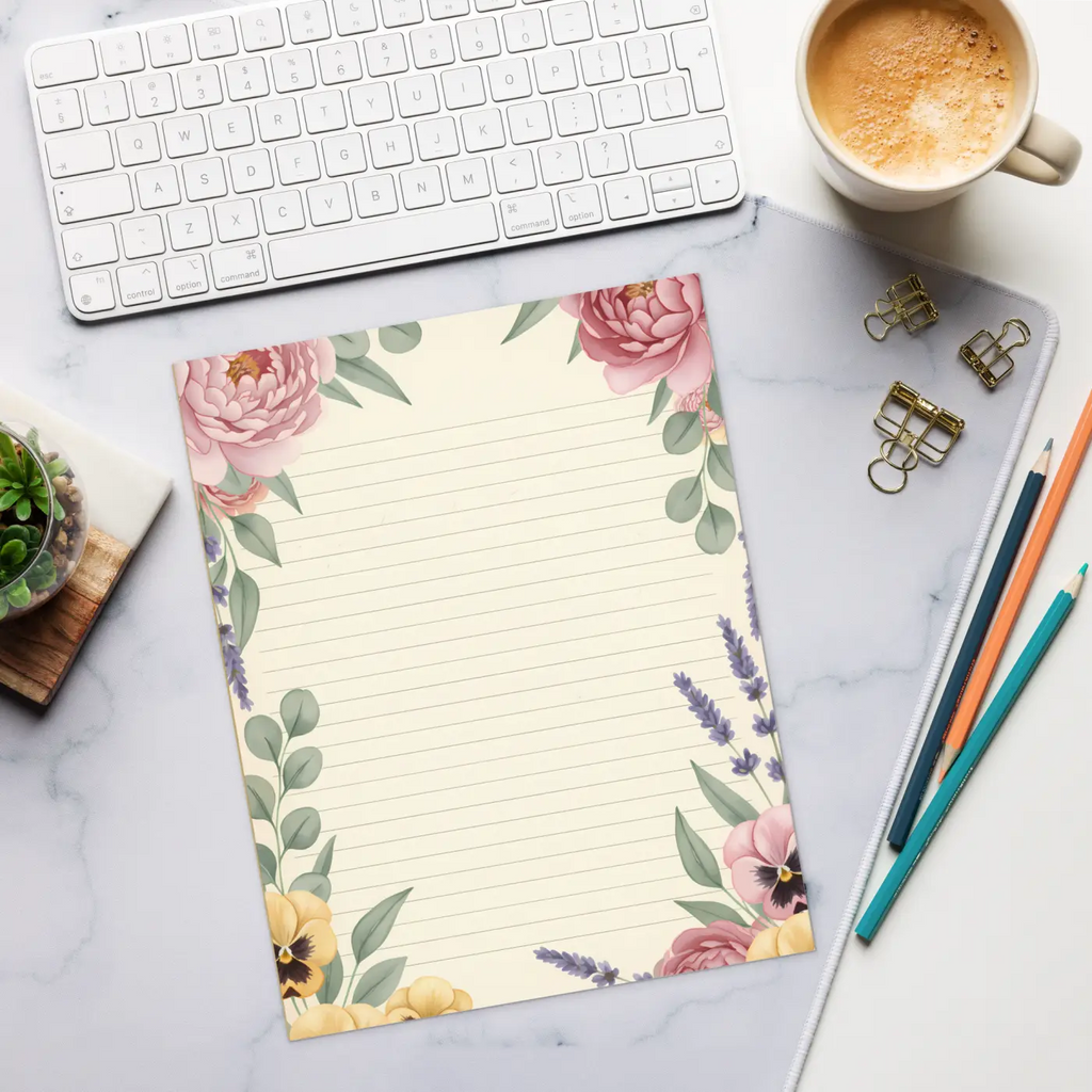 Lavender Floral Ruled Notepads - Botanical Elegance - DipaliZ