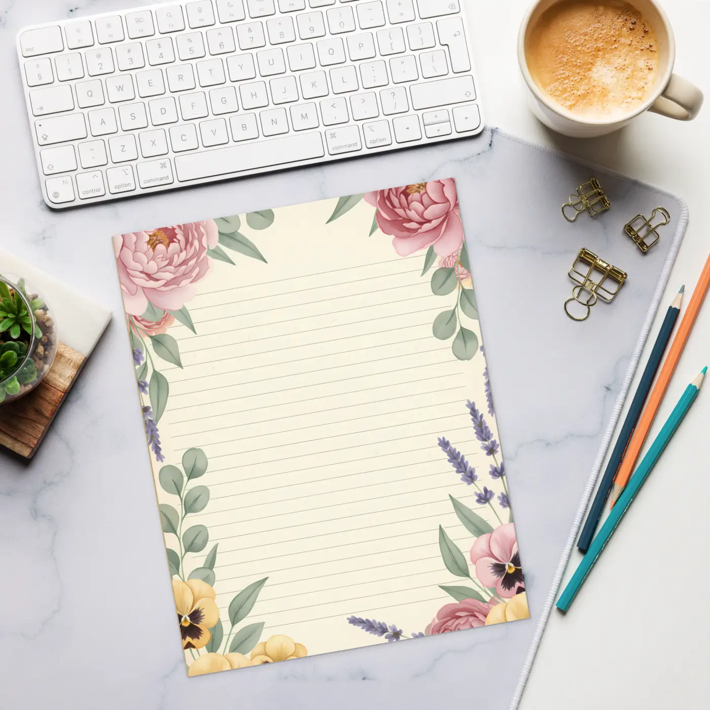 Lavender Floral Ruled Notepads - Botanical Elegance - DipaliZ