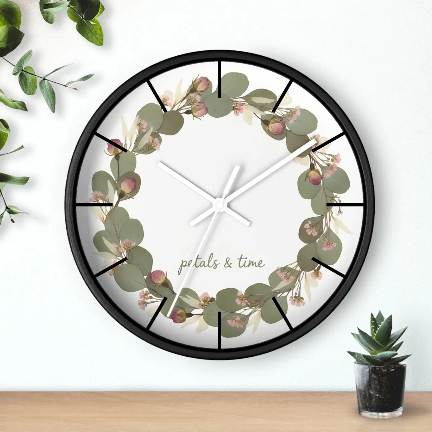 Eucalyptus Wreath Wall Clock - Whisper Quiet Botanical Elegance - DipaliZ