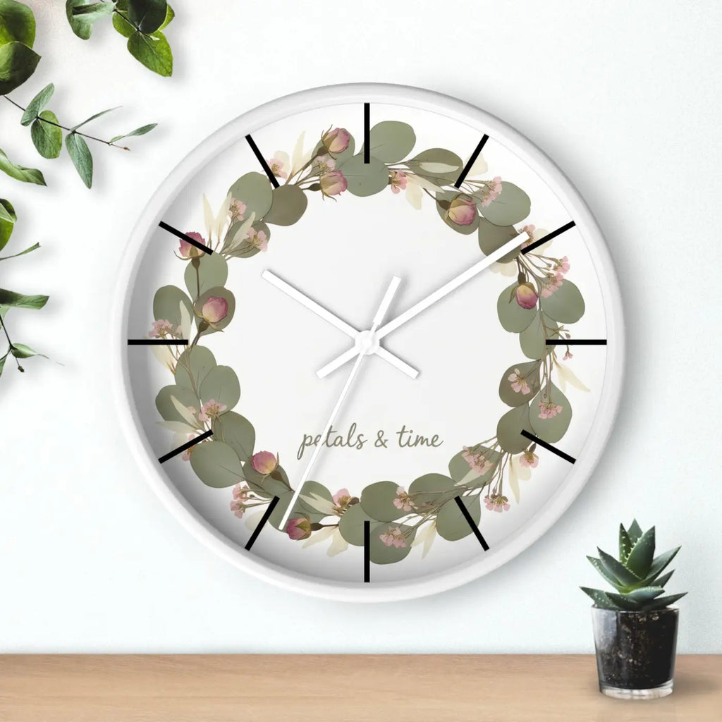 Eucalyptus Wreath Wall Clock - Whisper Quiet Botanical Elegance - DipaliZ