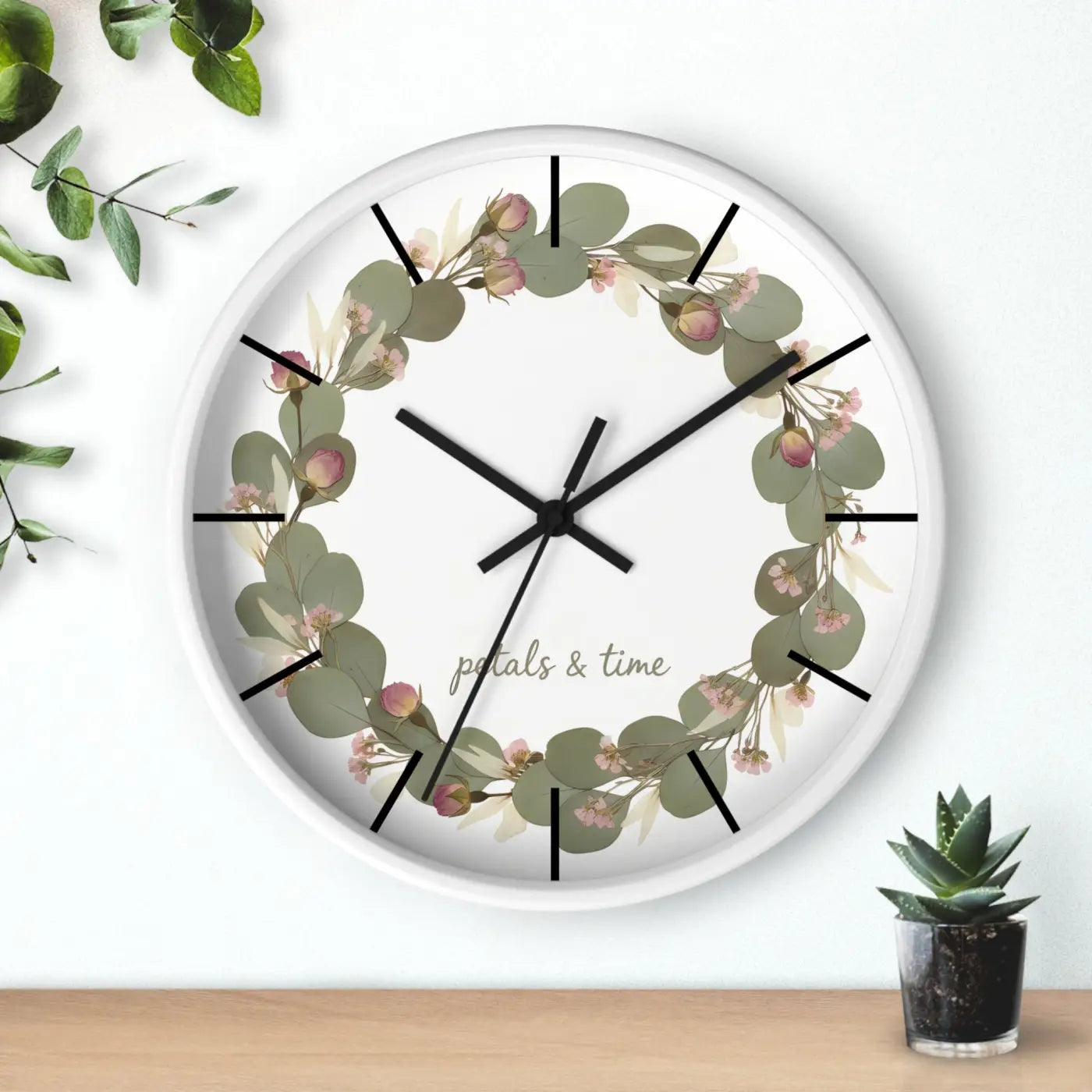 Eucalyptus Wreath Wall Clock - Whisper Quiet Botanical Elegance - DipaliZ