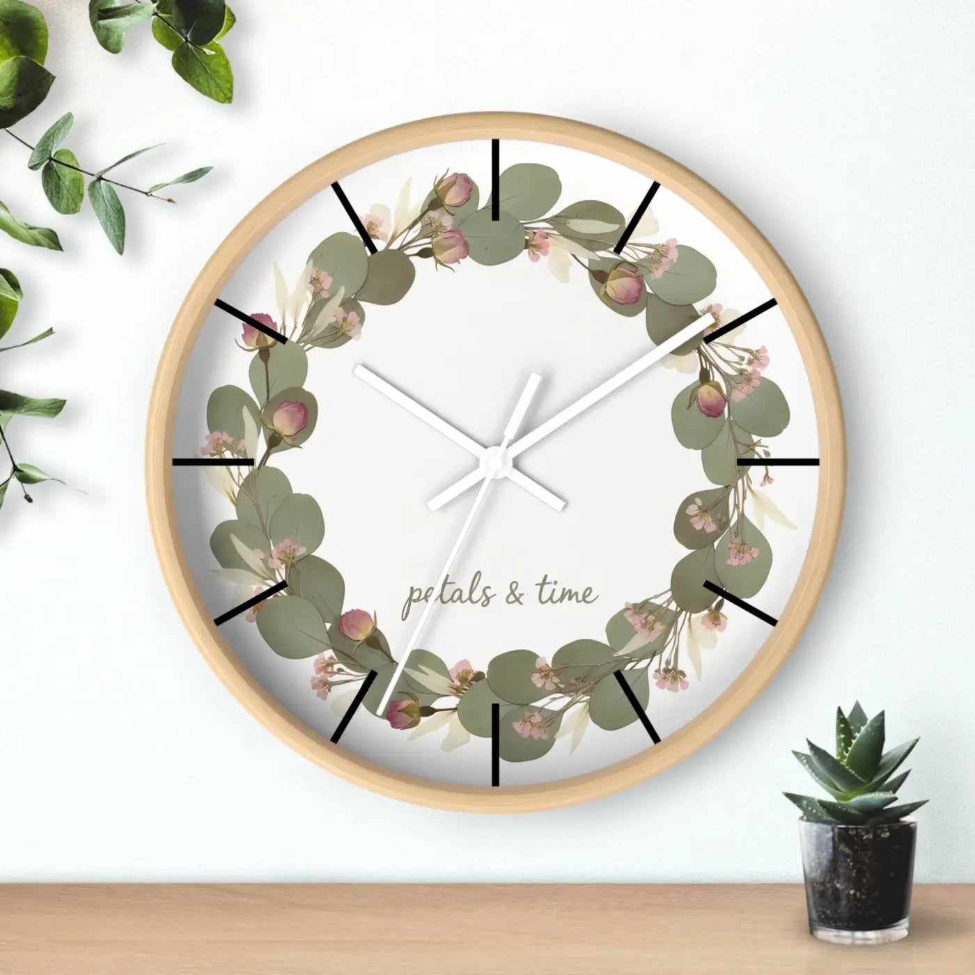 Eucalyptus Wreath Wall Clock - Whisper Quiet Botanical Elegance - DipaliZ