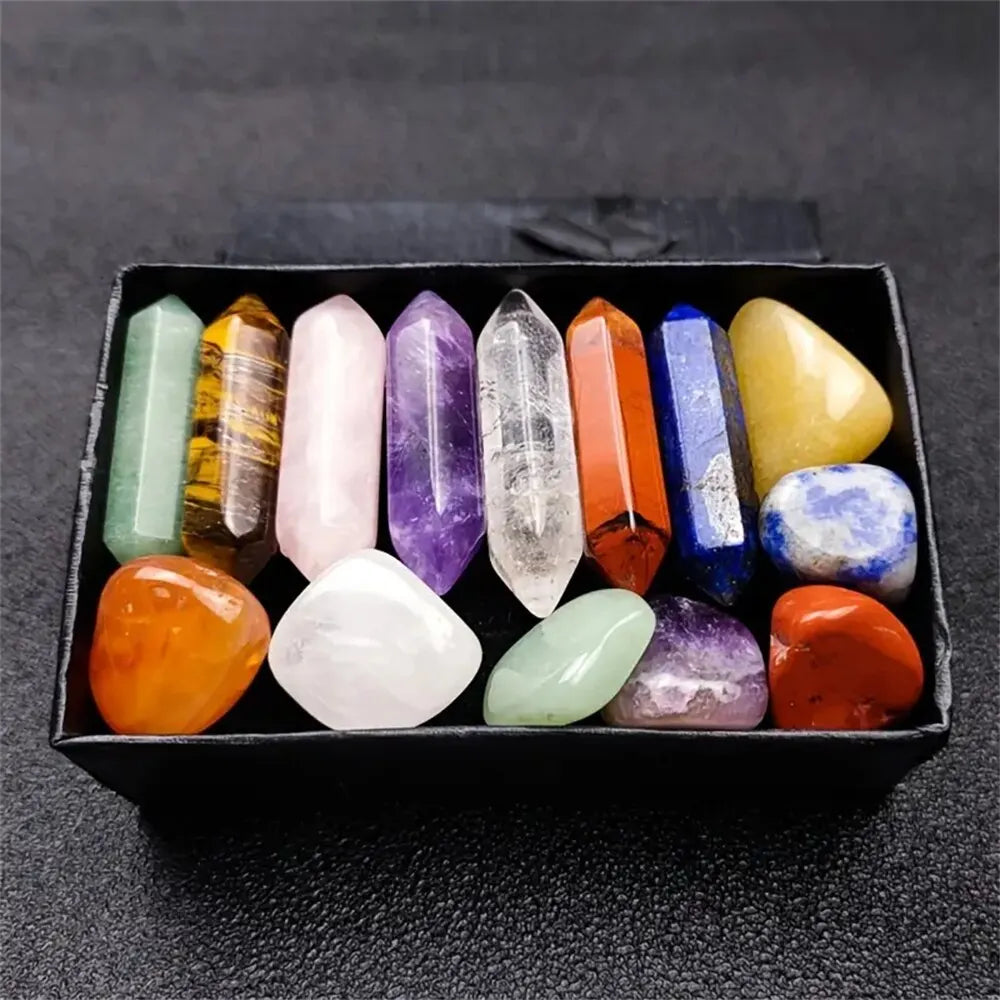 14pcs/box Natural Stone 7 Chakra Points Crystal Pillar Set Colorful DIY Necklace Jewelry Display Ornament Gifts Yoga Energy