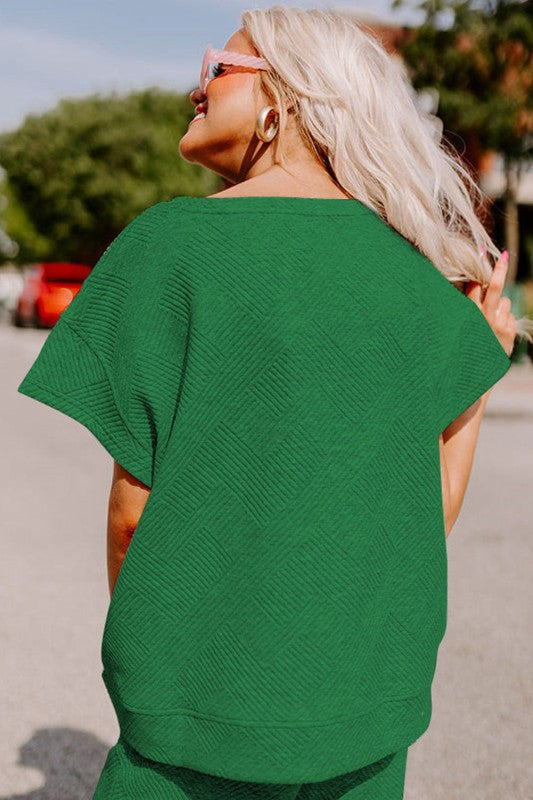 Solid Textured T-Shirt and Drawstring Pants Set