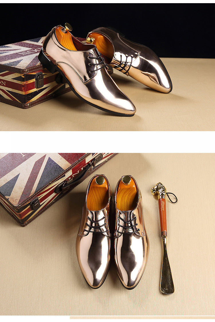 British Pointed Leather Shoes Men's Fashion Bright Leather Men's Shoes Foreign Trade Leather Shoes Amazon Wish LAZADA