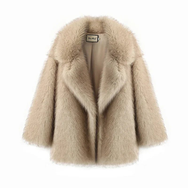 2026 Winter Oversized Gradient Fur Coat Thick Warm Outerwear Fluffy Faux Fox Fur Jacket