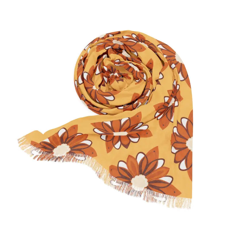 Orange Floral Scarf - Sheer Polyester Sports Fan Accessory - DipaliZ