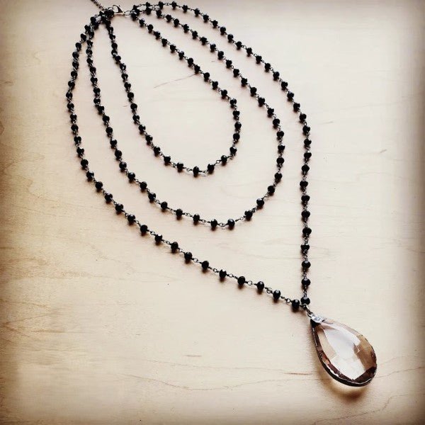 Faceted Glass Triple Strand Necklace w/ Glass