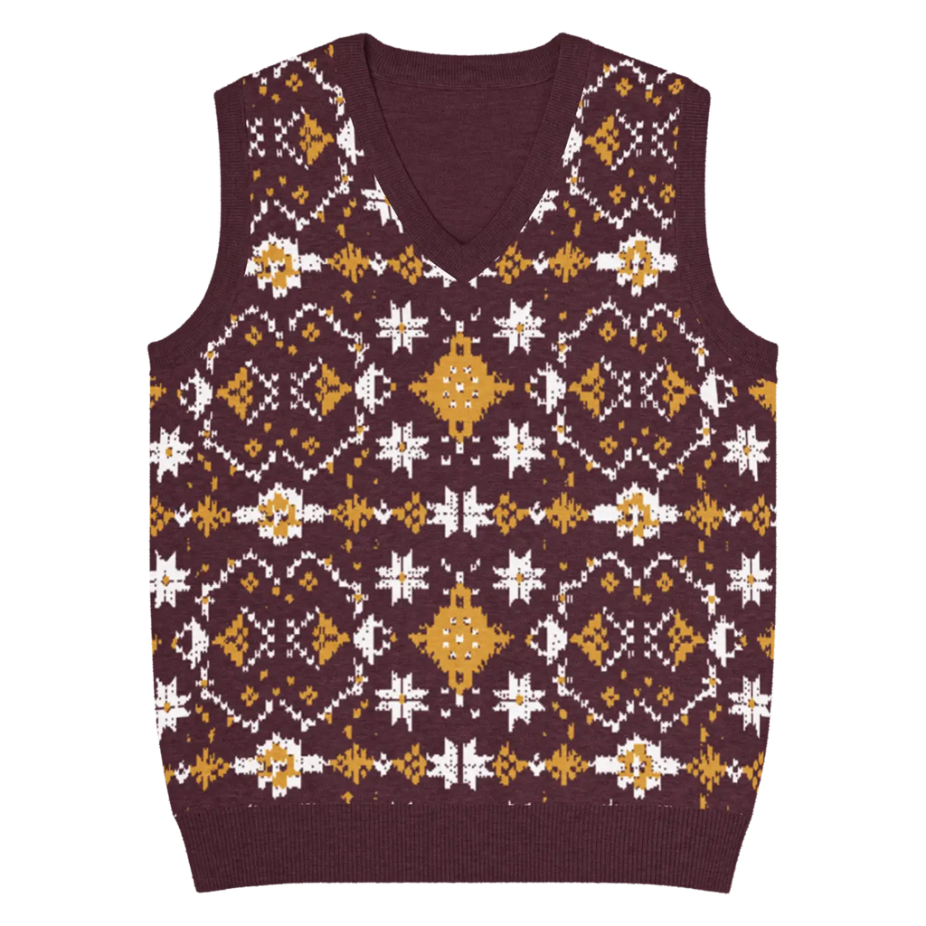 Fair Isle Winter Pattern Knit Vest - Vintage V-Neck - DipaliZ