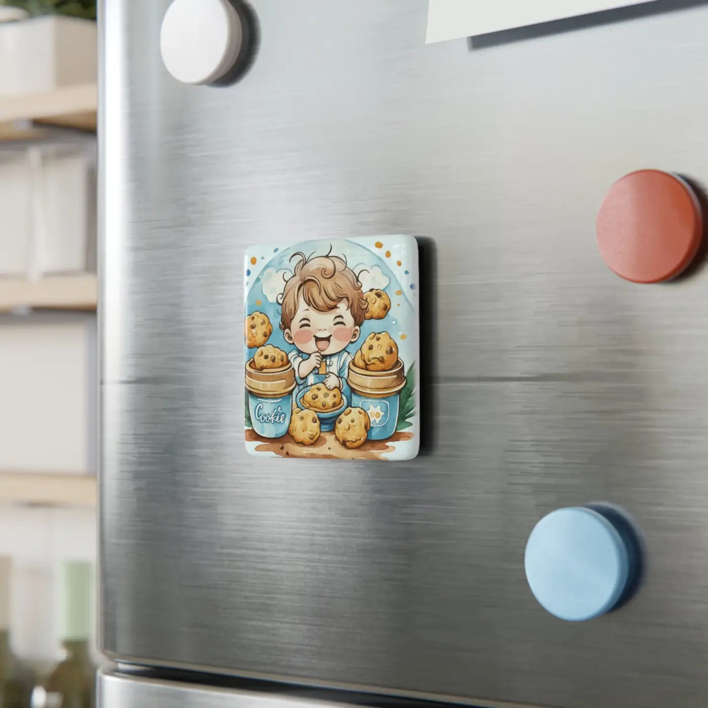 Porcelain Magnet - Kid Eating Cookies Design - DipaliZ