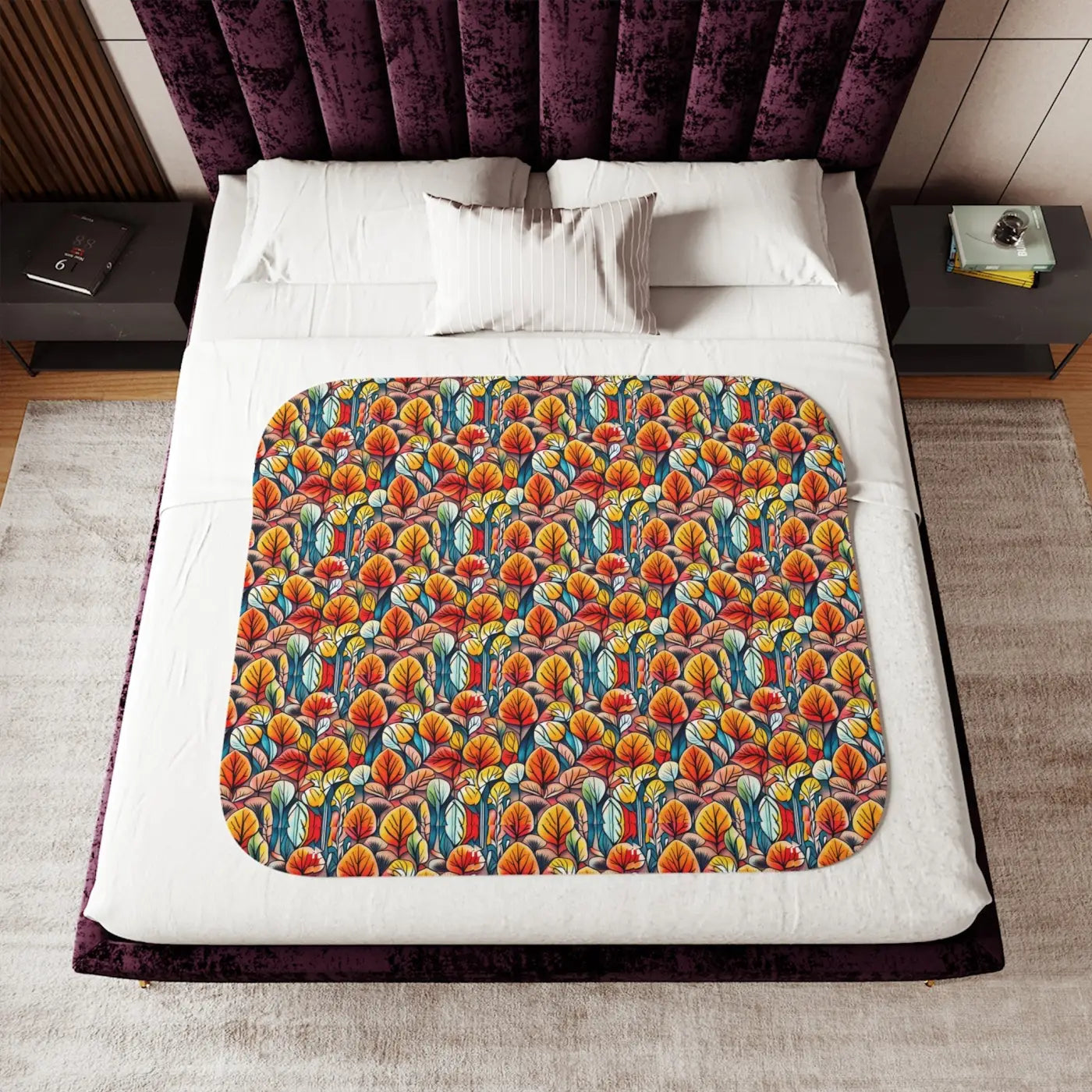 Fall Leaves Pattern Sherpa Blanket - Cozy Autumn Warmth - DipaliZ