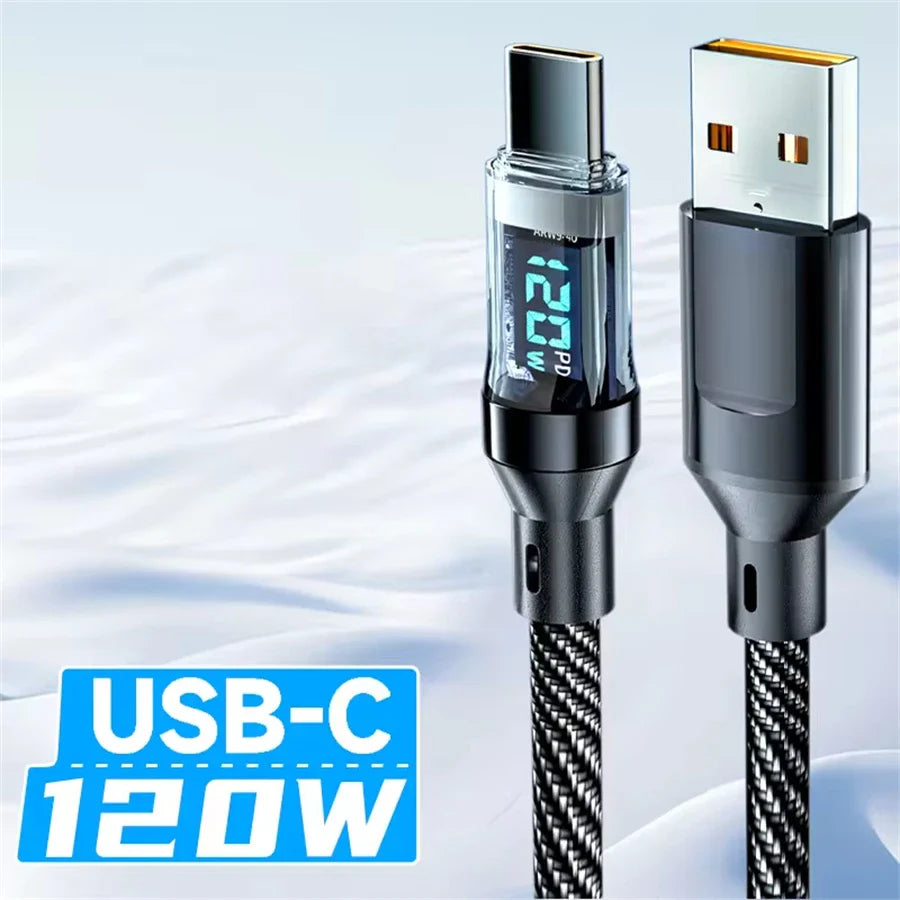 NNBILI 120W A-C and C-C Phone Super Fast Charging Cable with LED display screen, not compatible Xiaomi iPhone、 Samsung