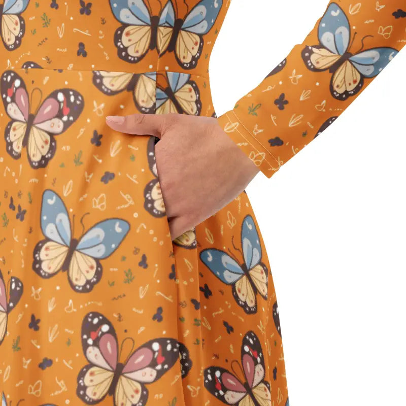 Long Sleeve Midi Dress - Butterflies Polyester Elastane - DipaliZ