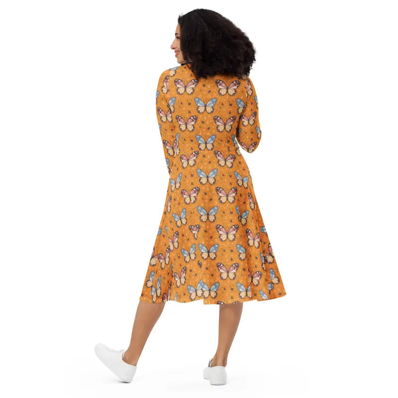 Long Sleeve Midi Dress - Butterflies Polyester Elastane - DipaliZ