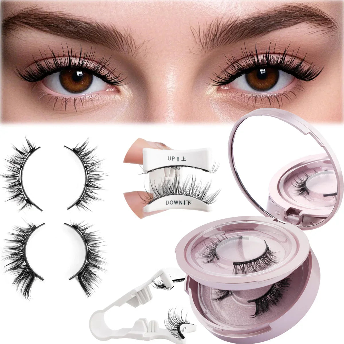 2 Pairs Magnetic Eyelash Natural Look Reusable Magnetic Eyelash Set with Applicator No Glue Needed
