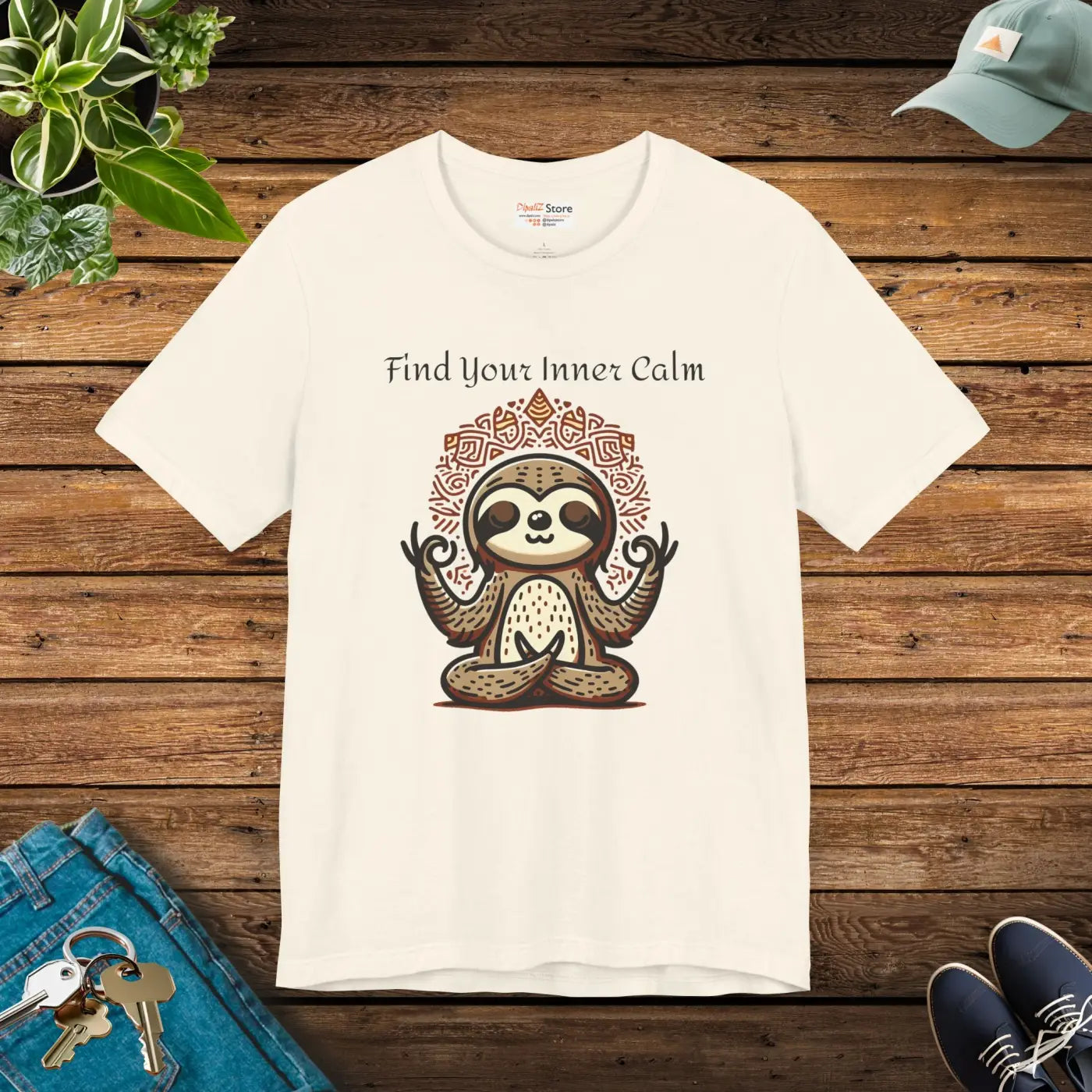 Unisex Jersey Short Tee - Ribbed Knit Collars Sloth Vibe - DipaliZ