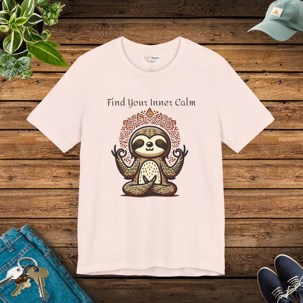 Unisex Jersey Short Tee - Ribbed Knit Collars Sloth Vibe - DipaliZ