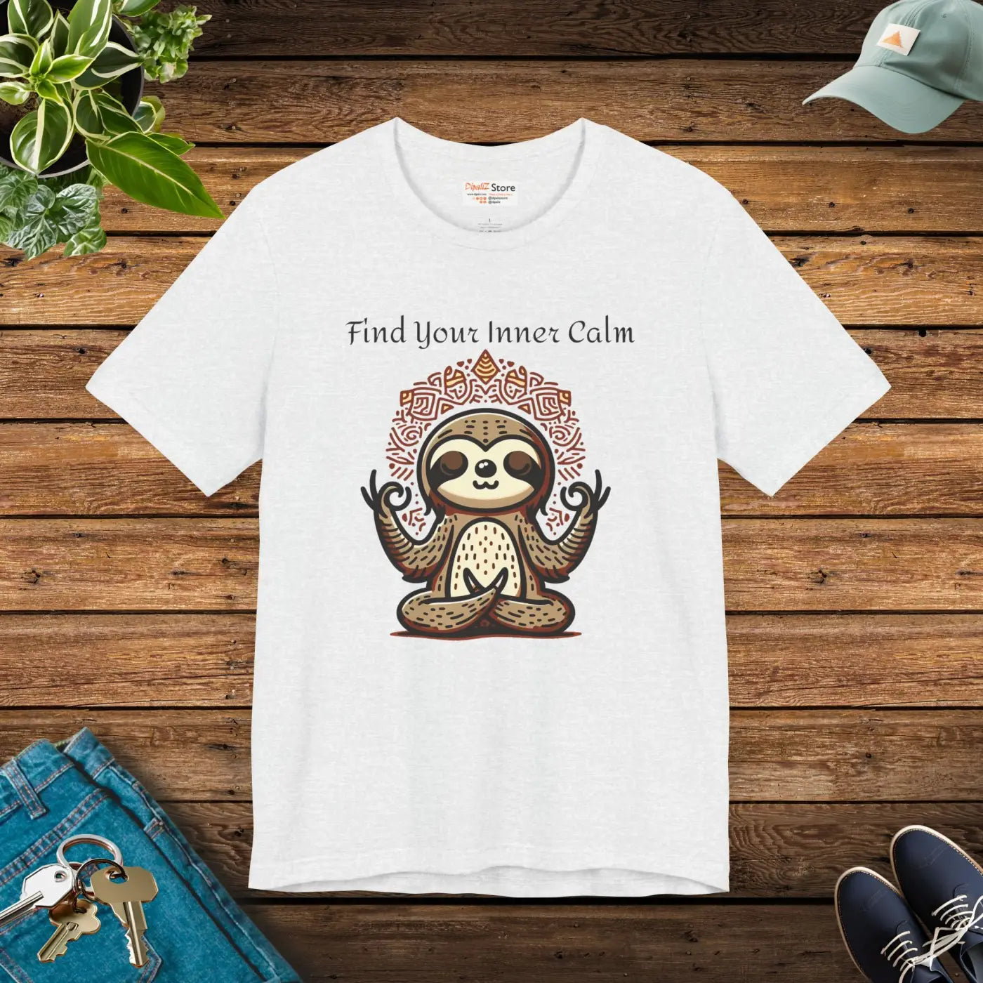 Unisex Jersey Short Tee - Ribbed Knit Collars Sloth Vibe - DipaliZ