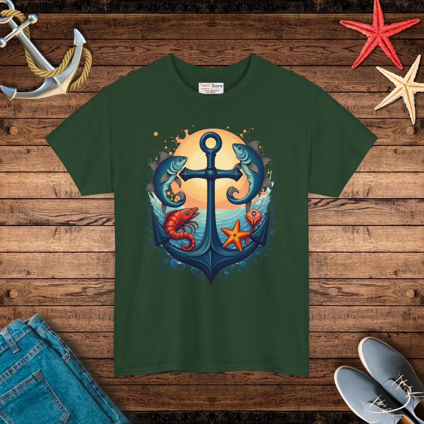 Heavy Cotton Tee Fish and Anchor Vibes Unisex - DipaliZ