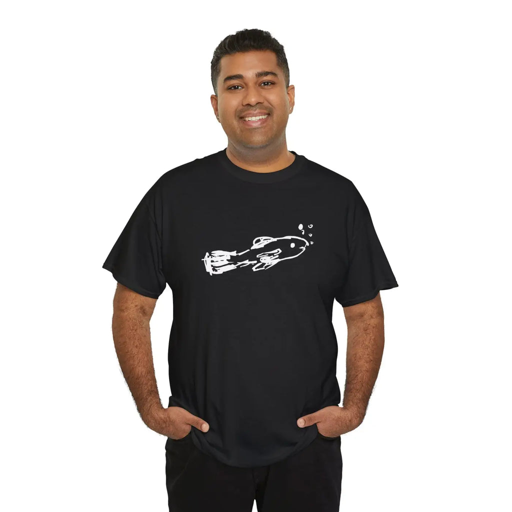 Hand Drawn Fish Unisex Heavy Cotton Tee - Bubbles Design - DipaliZ