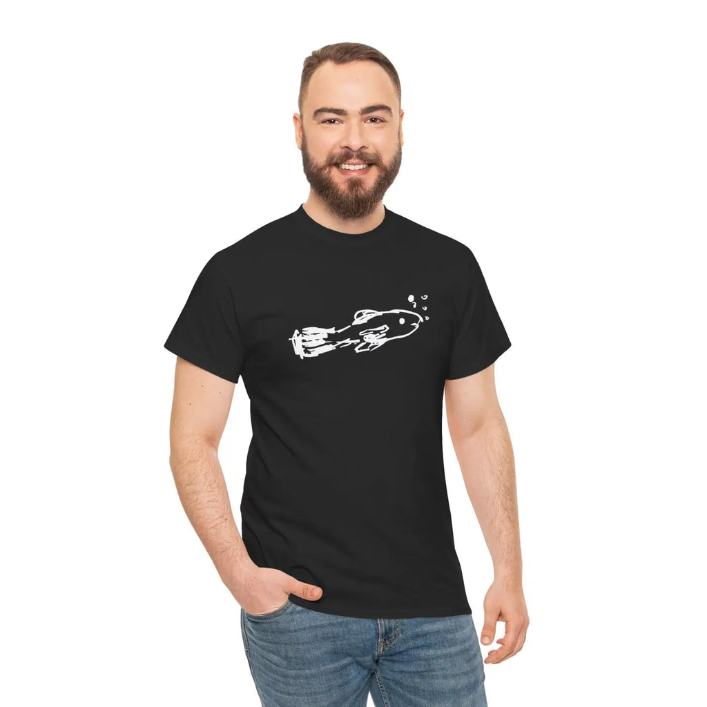 Hand Drawn Fish Unisex Heavy Cotton Tee - Bubbles Design - DipaliZ