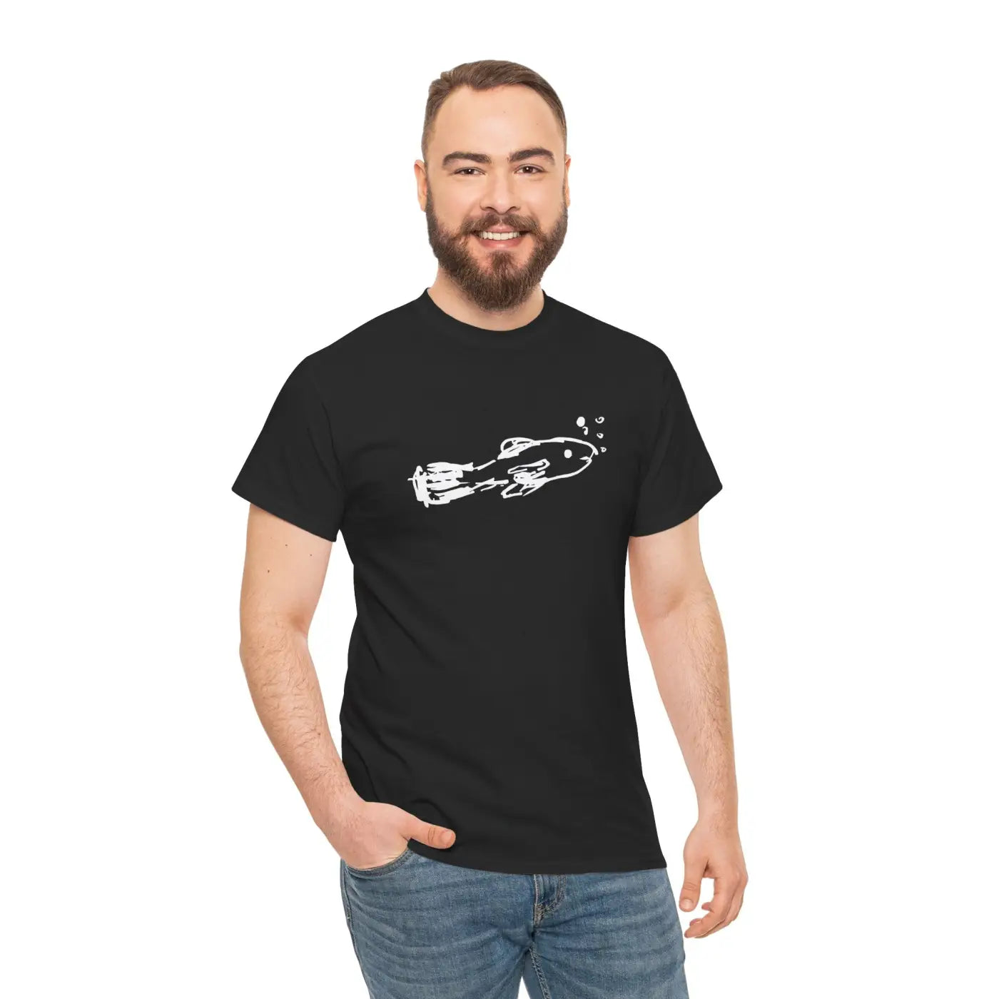 Hand Drawn Fish Unisex Heavy Cotton Tee - Bubbles Design - DipaliZ