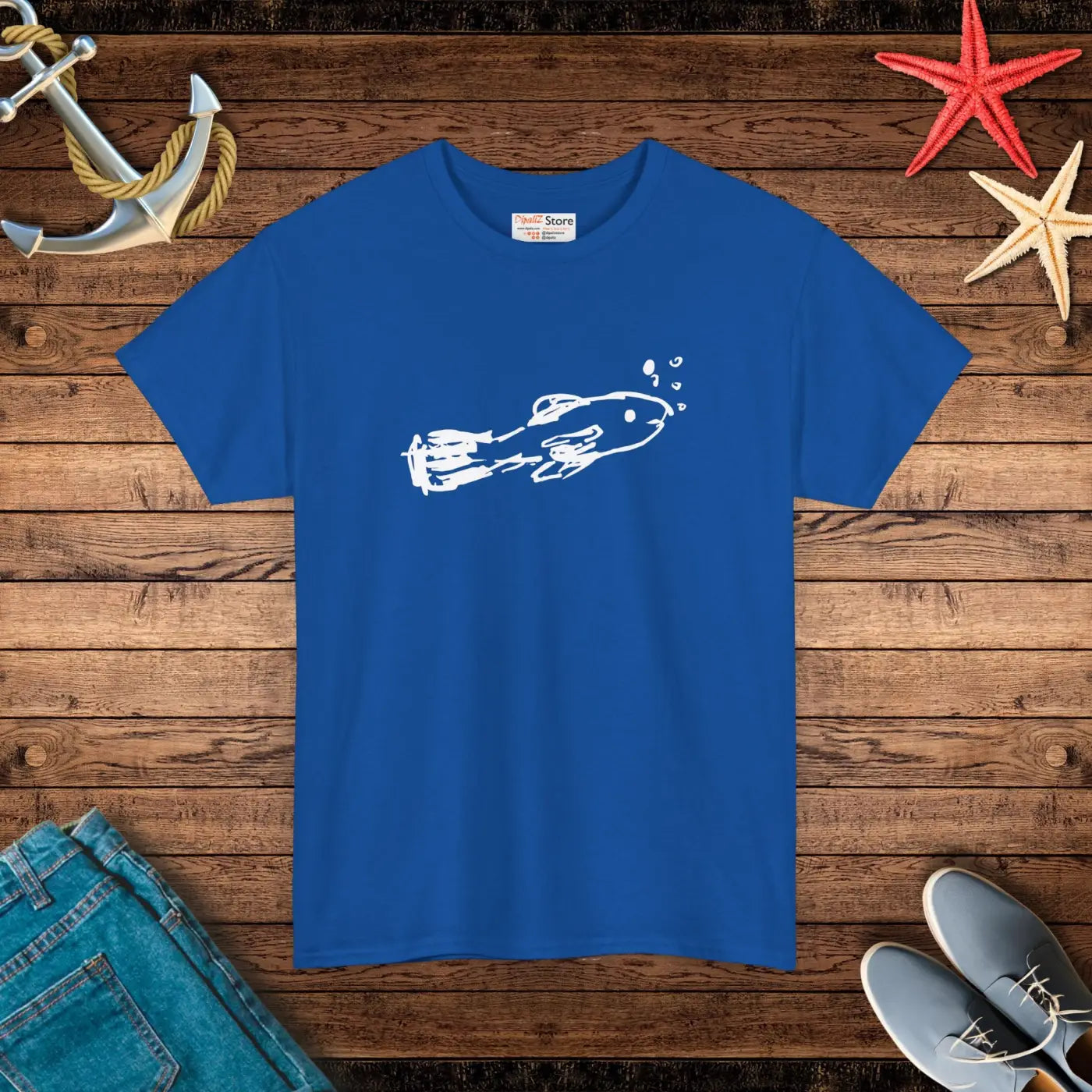 Hand Drawn Fish Unisex Heavy Cotton Tee - Bubbles Design - DipaliZ