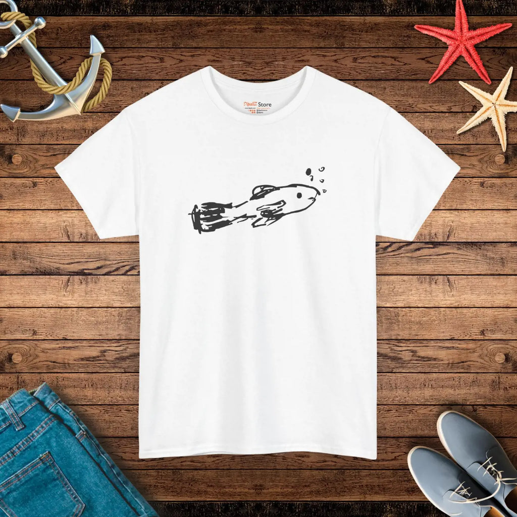 Hand Drawn Fish Unisex Heavy Cotton Tee - Bubbles Design - DipaliZ