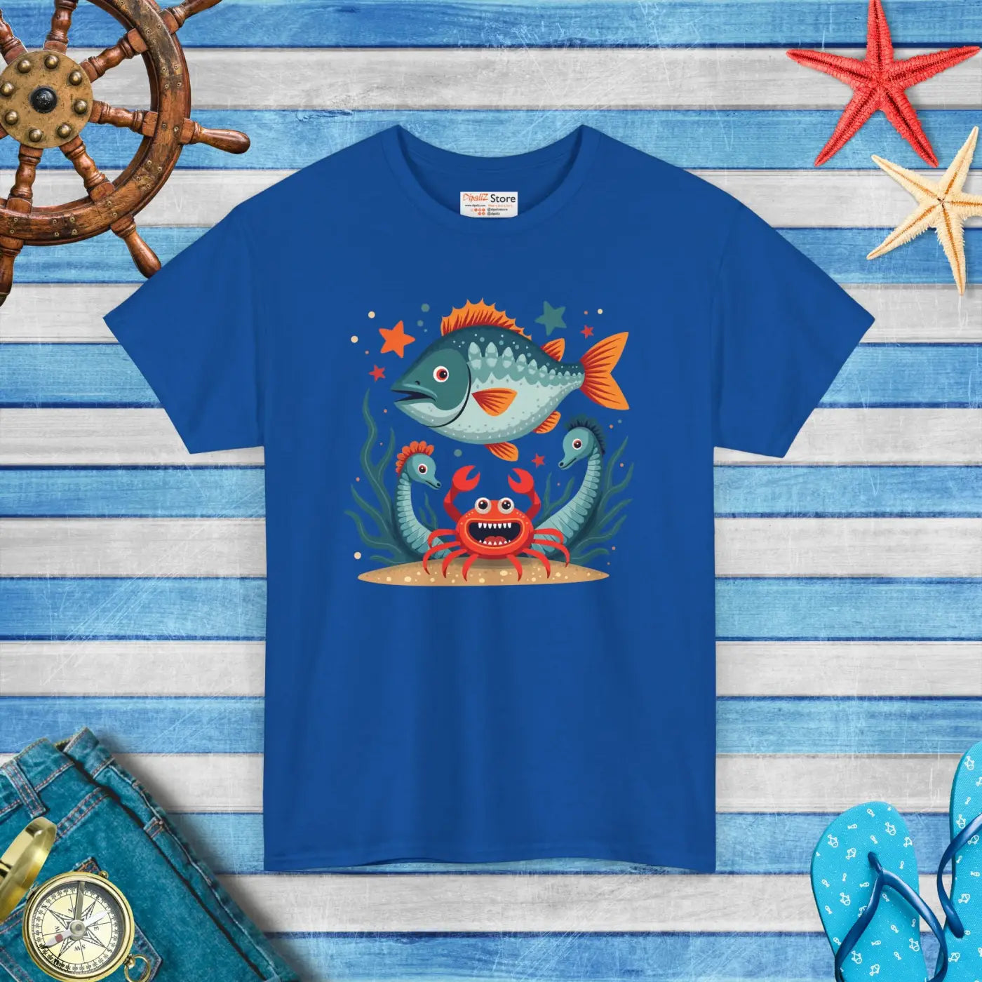 Rad Fish Crab Heavy Cotton Tee - Unisex Comfort - DipaliZ