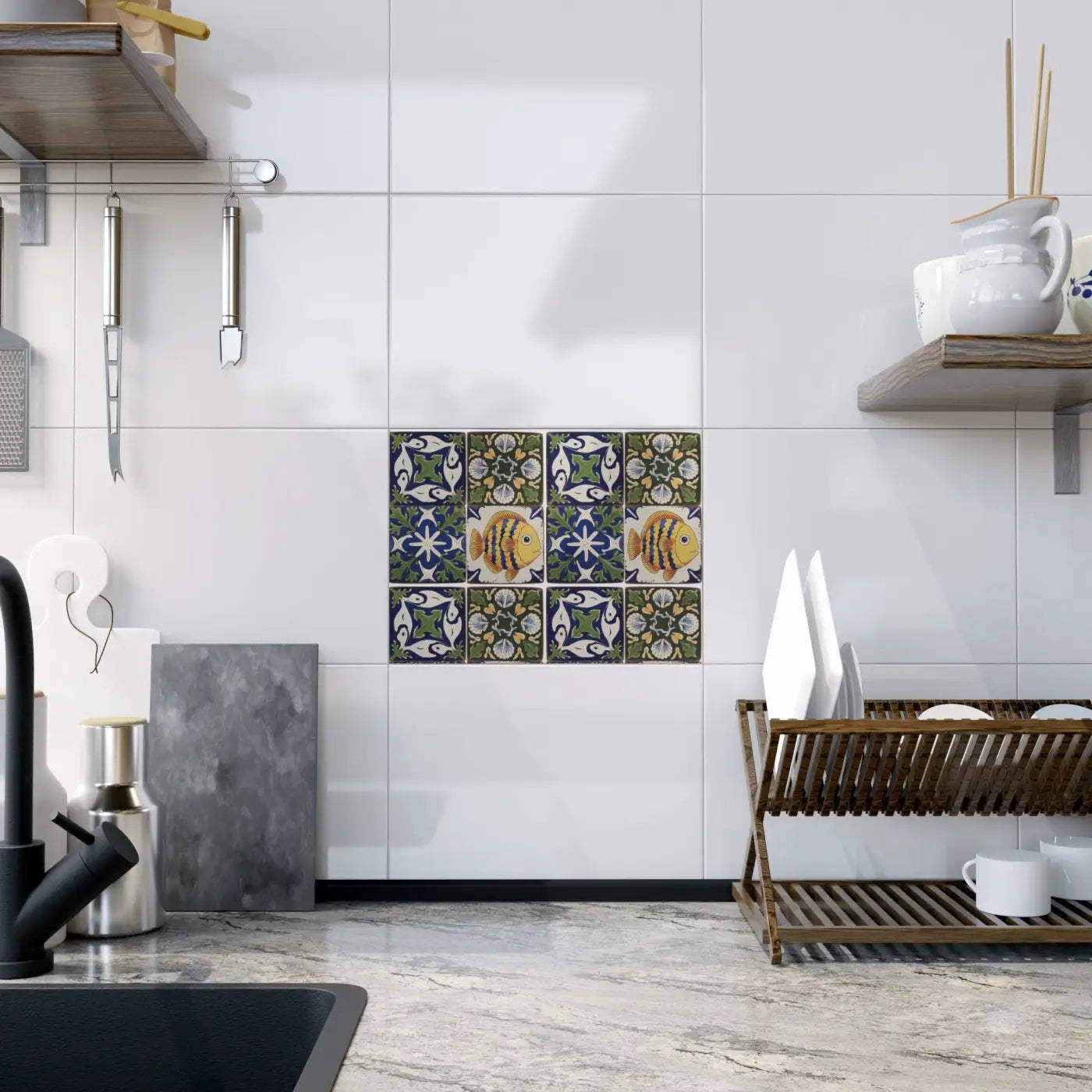 Fish Geometrical Ceramic Wall Tiles - Modern Art Design - DipaliZ