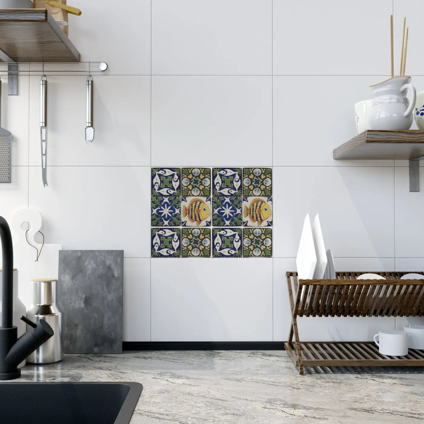 Fish Geometrical Ceramic Wall Tiles - Modern Art Design - DipaliZ