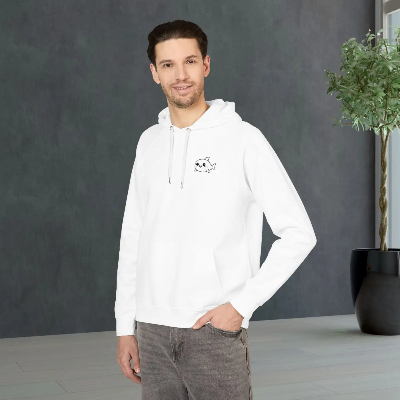 Unisex Embroidered Eco Raglan Hoodie - Fish Design - DipaliZ