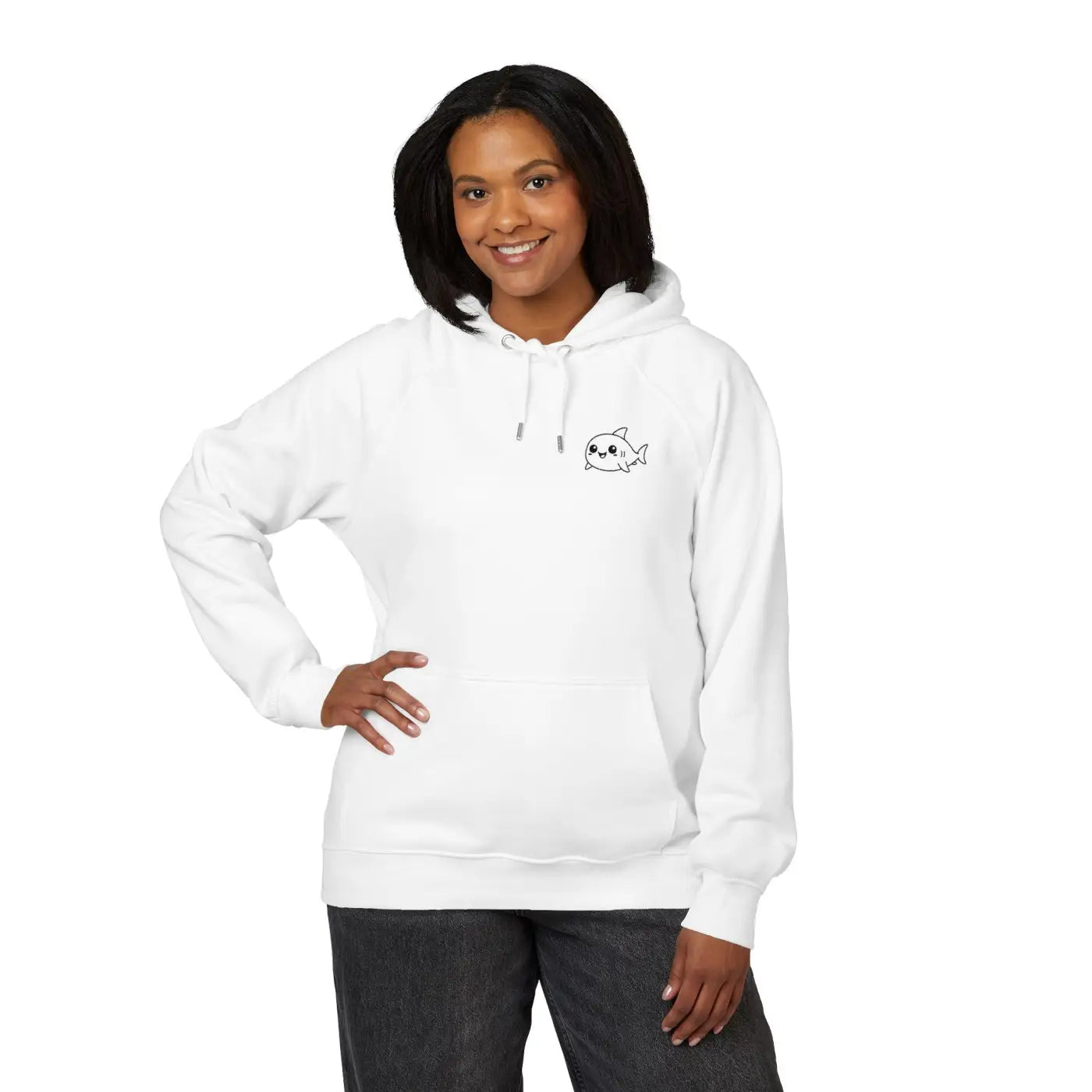 Unisex Embroidered Eco Raglan Hoodie - Fish Design - DipaliZ